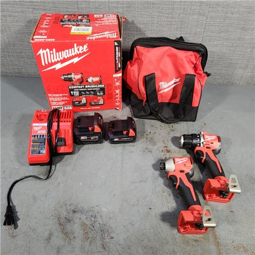 HOUSTON LOCATION - AS-IS M18 18-Volt Lithium-Ion Brushless Cordless Compact Hammer Drill/Impact Combo Kit (2-Tool) with (2) Batteries, Bag