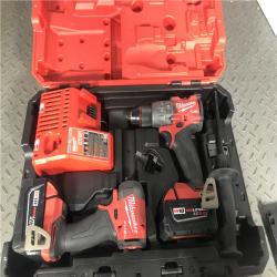 Houston location- AS-IS Milwaukee 3697-22 M18 FUEL 1/2 Hammer Driller/Driver &1/4 Hex Impact Driver 2 Tool Combo Kit