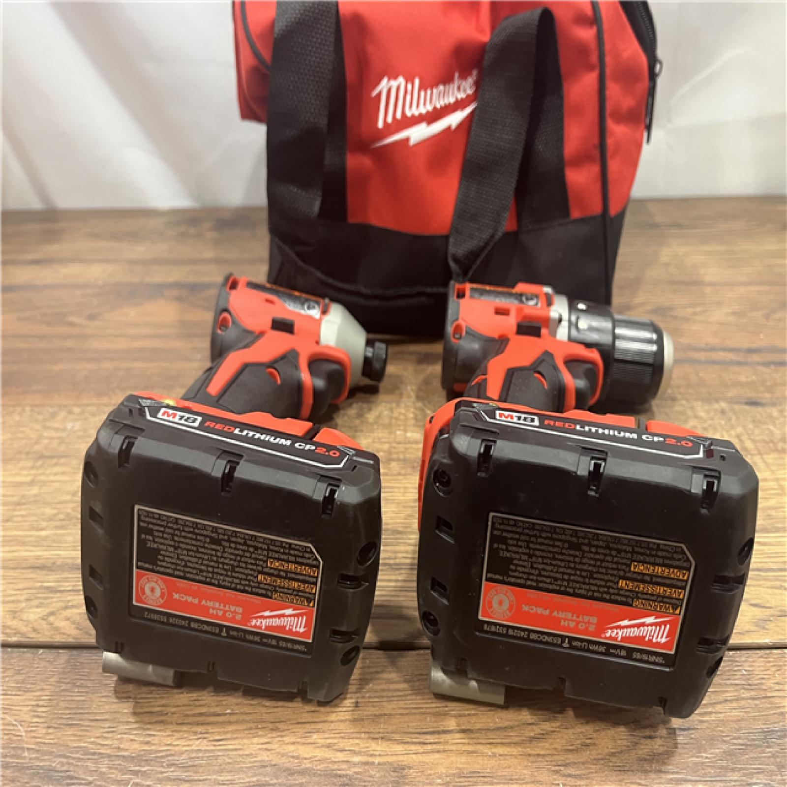 AS IS M18 18V Lithium-Ion Brushless Cordless Compact Drill/Impact Combo Kit (2-Tool) W/(2) 2.0 Ah Batteries, Charger & Bag