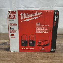 AS-IS Milwaukee M12 12V Lithium-Ion Compact 2.0 Ah Battery Pack (2-Pack) Starter Kit with Charger