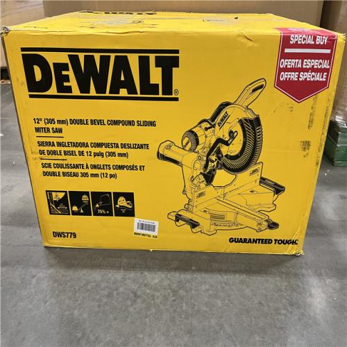 AS-IS DEWALT 15 Amp Corded 12 in. Double Bevel Sliding Compound Miter Saw, Blade Wrench and Material Clamp