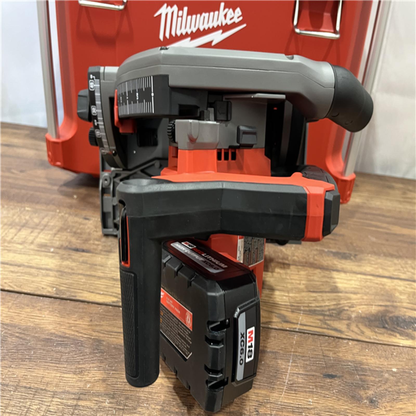 AS IS Milwaukee 2831-21 M18 FUEL 18-Volt Lithium-Ion Brushless Cordless 6-1/2 in. Plunge Track Saw PACKOUT Kit with One 6.0 Ah Battery