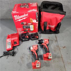 HOUSTON LOCATION - AS-IS M18 18-Volt Lithium-Ion Brushless Cordless Compact Hammer Drill/Impact Combo Kit (2-Tool) with (2) Batteries, Bag