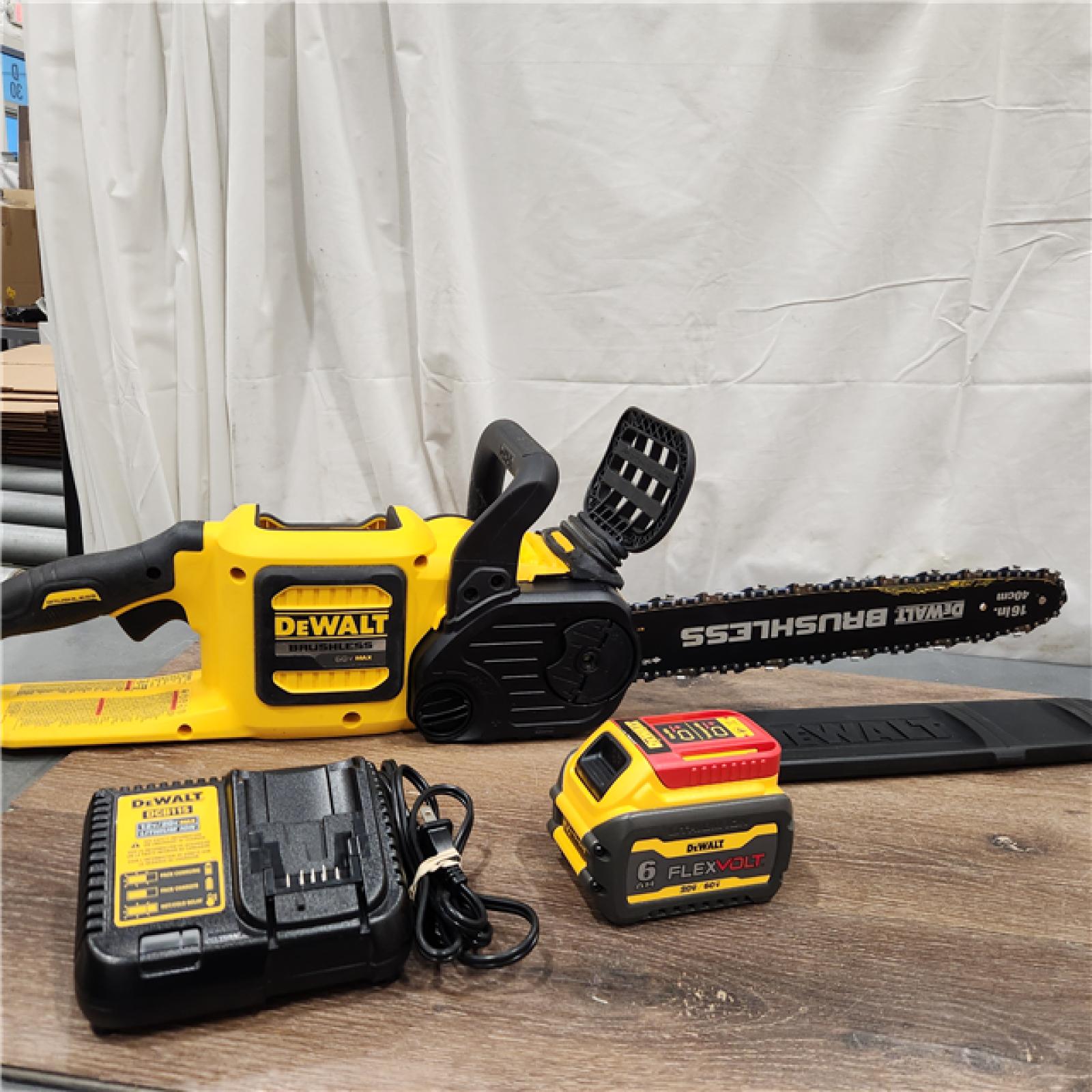 AS-IS DEWALT  FLEXVOLT 60V MAX 16in. Brushless Cordless Battery Powered Chainsaw Kit with (1) FLEXVOLT 2 Ah Battery & Charger