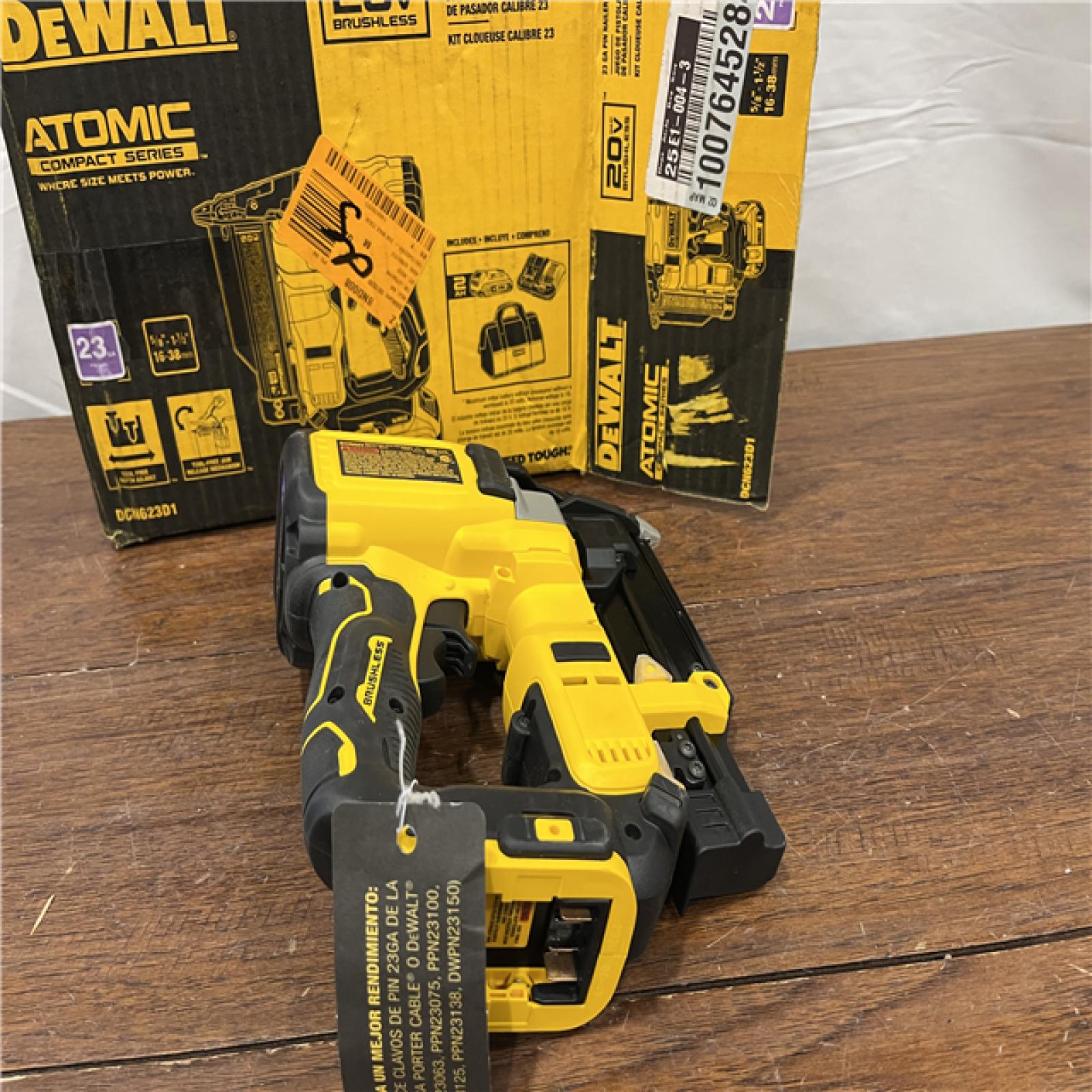 AS-ISDeWalt DCN623D1 20-Volt MAX Atomic Compact Cordless Pin Nailer Kit  Brushless Motor  23 Gauge  Battery - Quantity 1