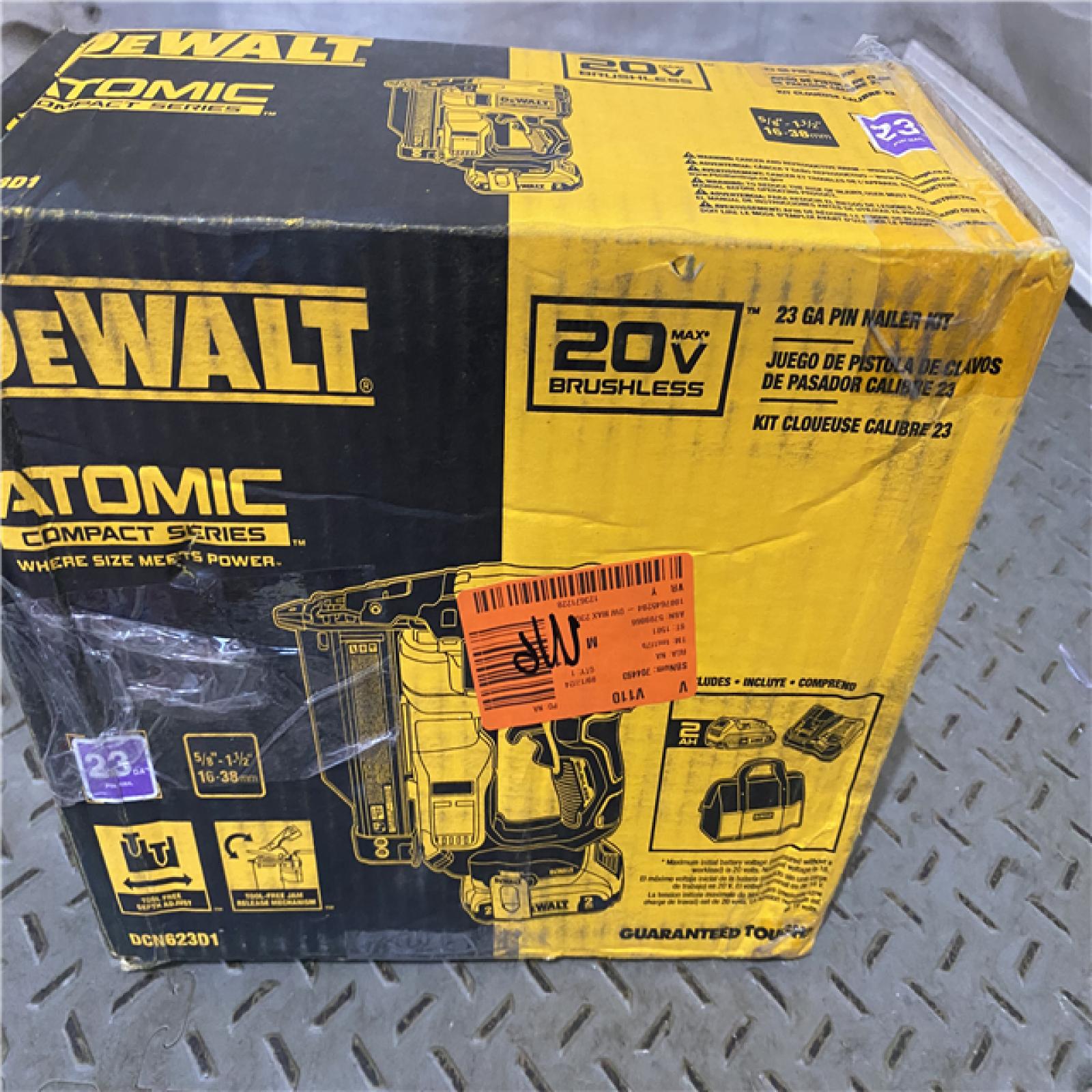 Houston location AS-IS DEWALT ATOMIC 20V MAX Lithium Ion Cordless 23 Gauge Pin Nailer  ONLY TOOL