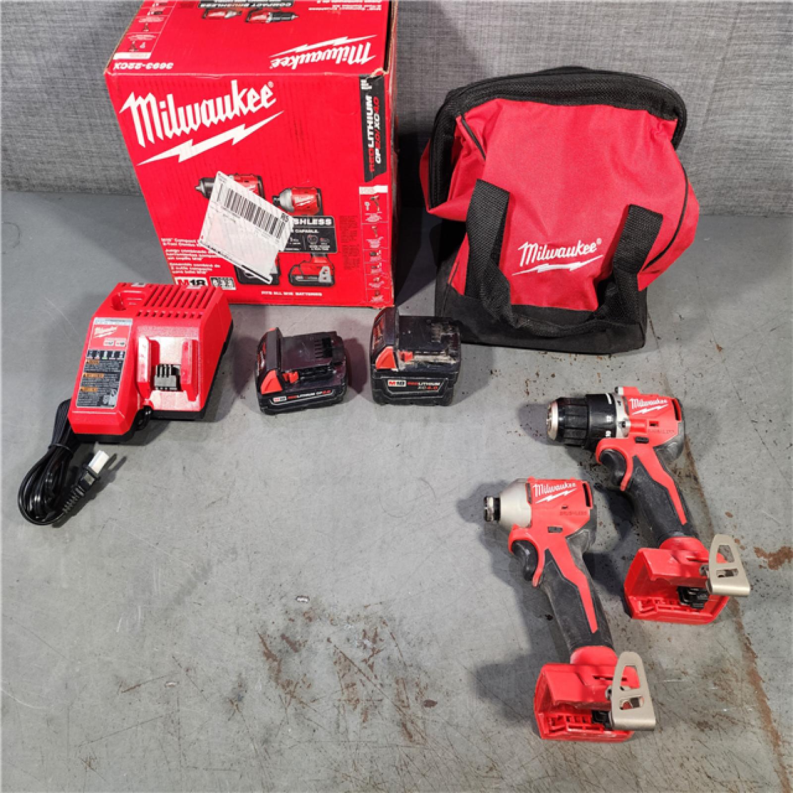 HOUSTON LOCATION - AS-IS M18 18-Volt Lithium-Ion Brushless Cordless Compact Hammer Drill/Impact Combo Kit (2-Tool) with (2) Batteries, Bag