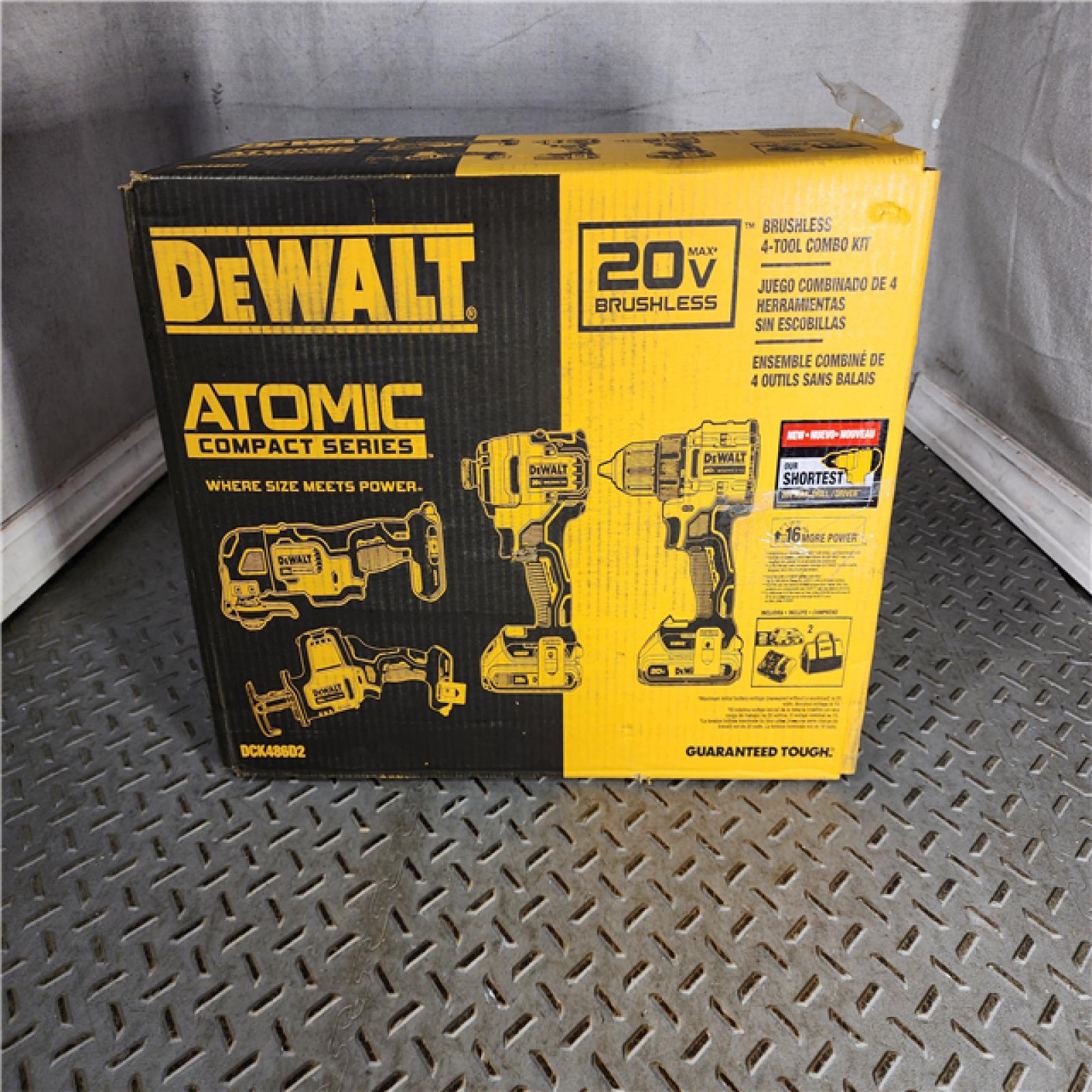 HOUSTON LOCATION - AS-IS DeWalt 20V MAX ATOMIC Cordless Brushless 4 Tool Combo Kit