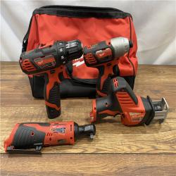 AS IS MILWAUKEE M12 12V Lithium-Ion Cordless Combo Kit (5-Tool) with Two 1.5Ah Batteries, Charger & Tool Bag