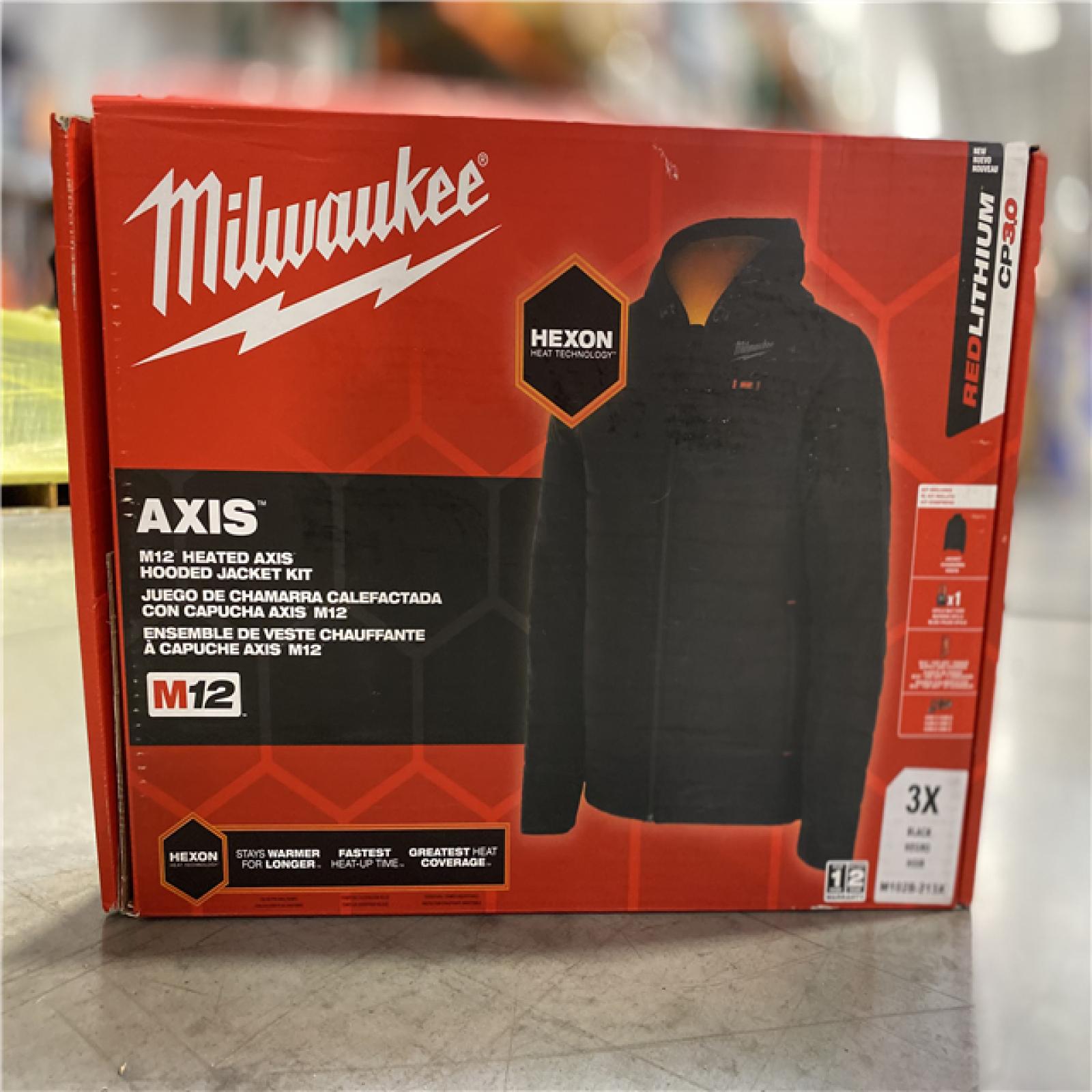 NEW! -Milwaukee Men's 3X-Large M12 12V Lithium-Ion Cordless AXIS Black Heated Jacket Kit with (1) 3.0 Ah Battery and Charger