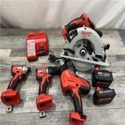 AS-IS MILWAUKEE M18 18-Volt Lithium-Ion Brushless Cordless Combo Kit (4-Tool) with 2-Batteries, 1-Charger and Tool Bag